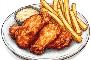 Fried chicken and French fries illus, a Food & Drink Photo by Pixeness Studio