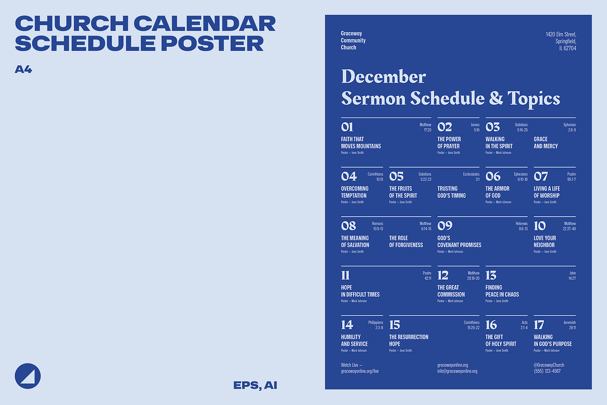 Church Events Calendar Schedule, a Flyer Template by Danil Polshin
