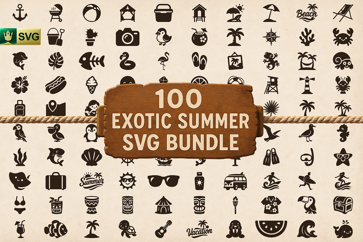 100 Exotic Summer SVG Bundle, a Seasonal Illustration by pixaroma (Photo 1 of 8)