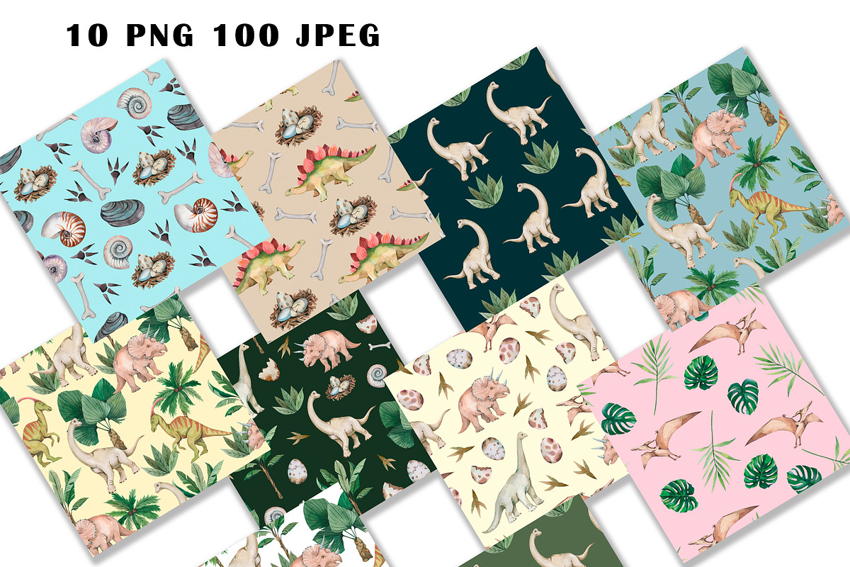 Watercolor Dinosaur Patterns PNG, a Pattern Graphic by PatternPalette (Photo 3 of 11)