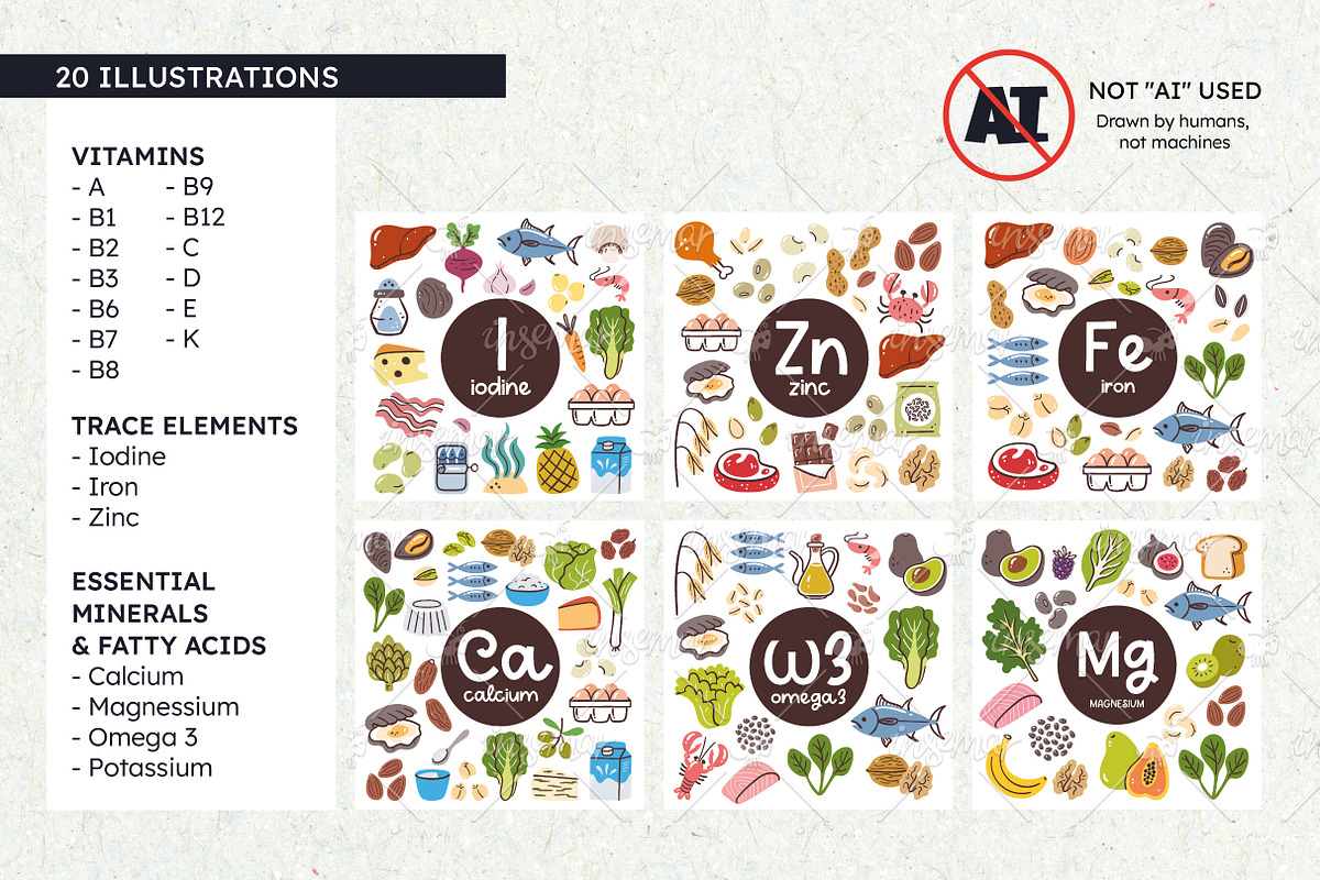 VITAMIN & ESSENTIALS CARD SET, a Food Illustration by insemar (Photo 4 of 5)