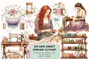 Oh Sew Sweet Sewing Clipart, an Illustration by NadiaTheronArt