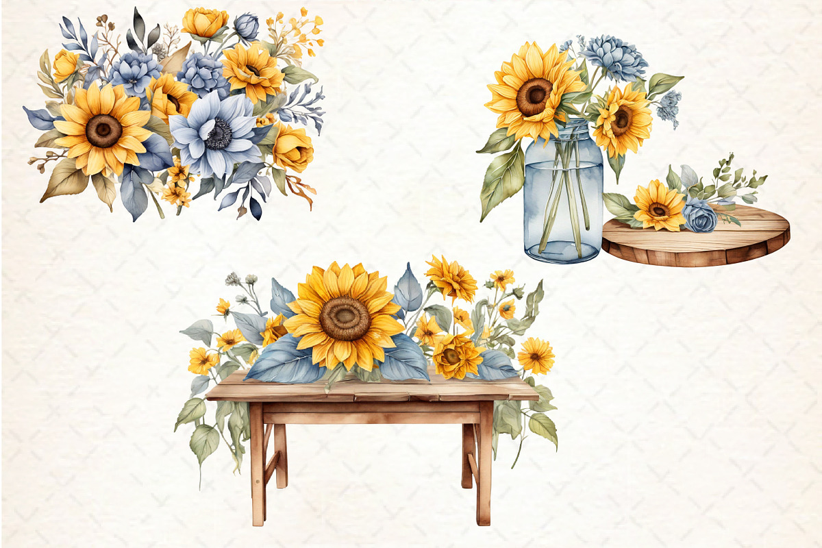 Sunflower Watercolor Clipart, an Illustration by Libby Wishes (Photo 3 of 5)