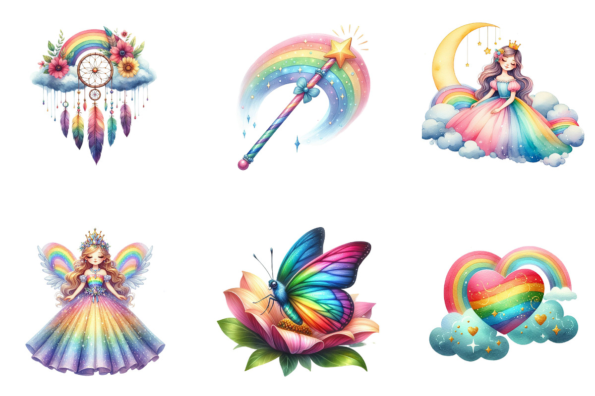 Rainbow Princess Watercolor Clipart, an Illustration by CreationArt (Photo 3 of 7)