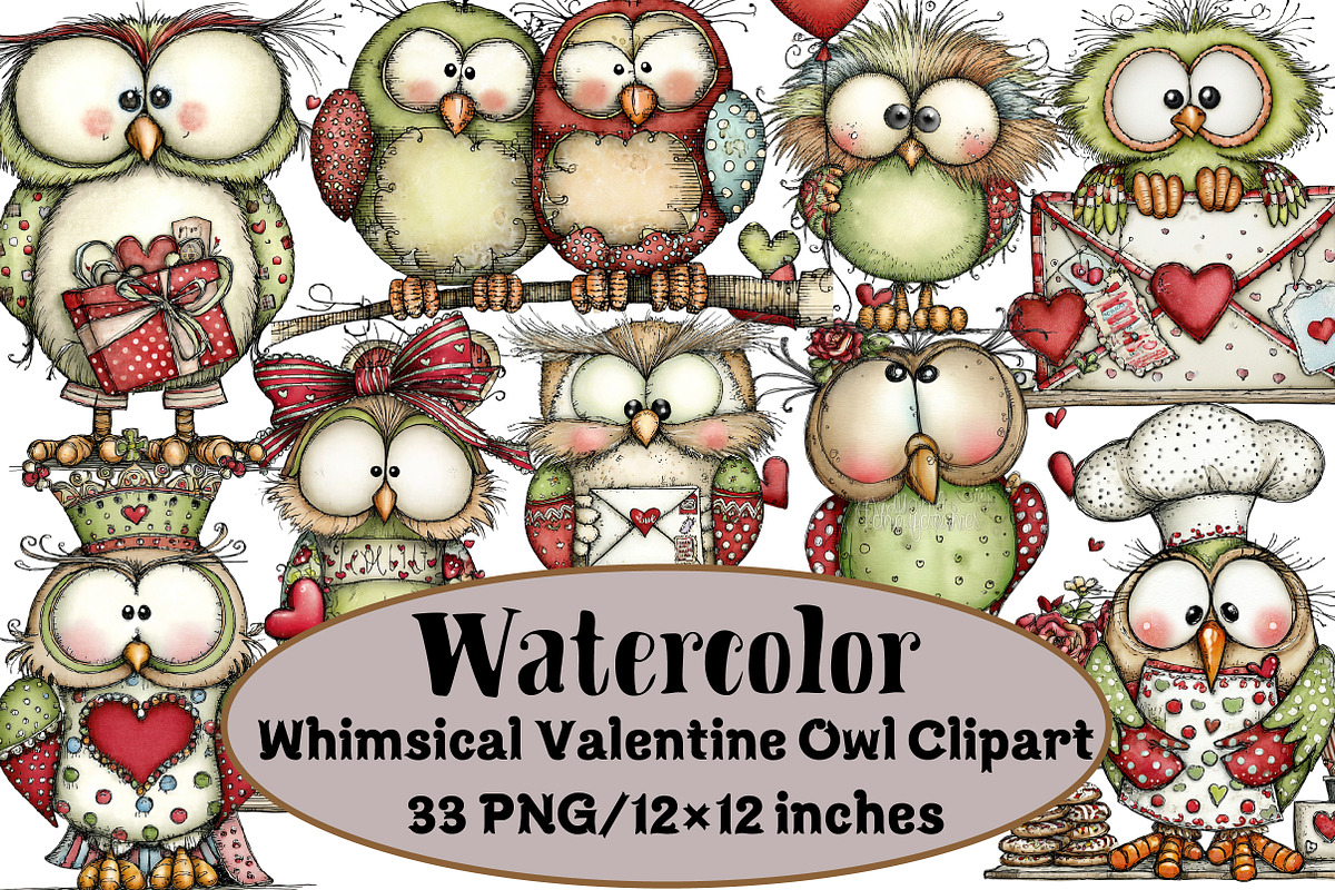 Whimsical Valentine Owl Clipart, an Illustration by Design Market (Photo 1 of 3)