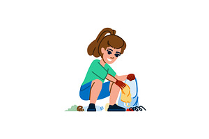 Young volunteer picking up litter in, an Illustration by pikepicture