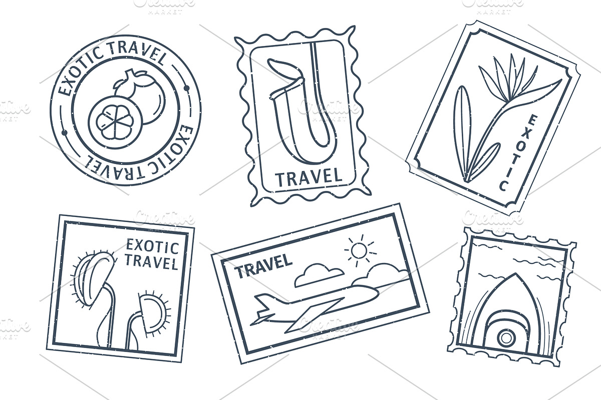 Retro postage stamps with travel, an Illustration by art PVP - market