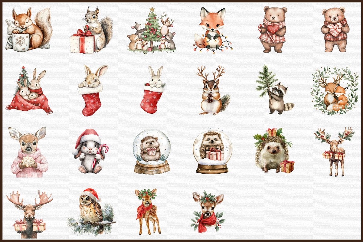Sweet Christmas Woodland Animals Cli, an Illustration by Sublimation Artist (Photo 3 of 6)