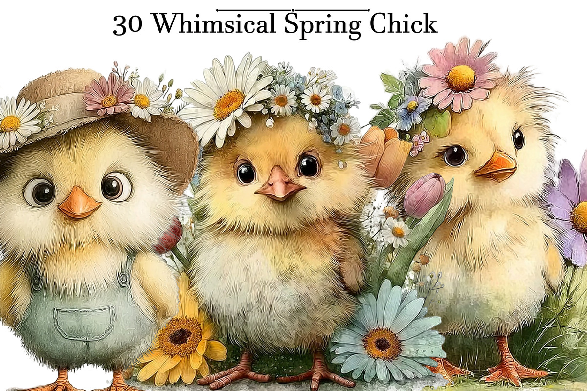 Whimsical Spring Chick Clipart, an Illustration by DreamArtGraphic (Photo 1 of 4)