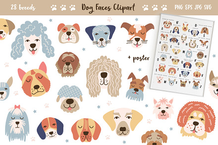 Dog Face Clipart, A-Z Breed Poster