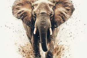 Majestic Elephant Charging Through D, an Animal Photo by Pixeness Studio