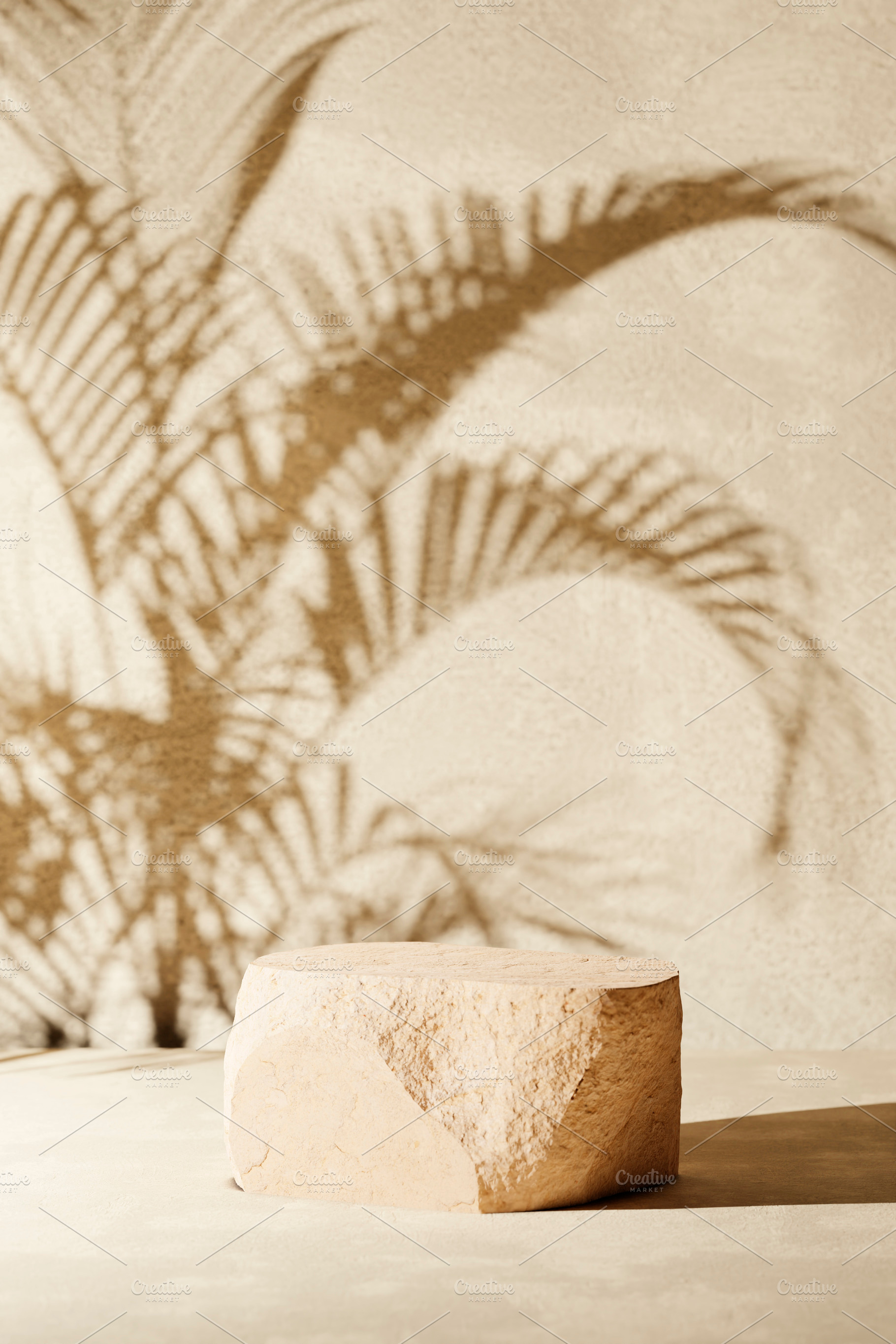 Sandstone podium palm leaf shadow, an Abstract Photo by hitdelight