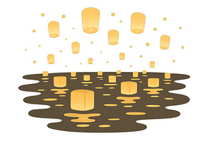 Floating lanterns illuminate a, an Illustration by ZinetroN