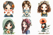 Cute Chibi Floral Girls Clipart, an Illustration by Craft Nest (Thumbnail 2 of 6)