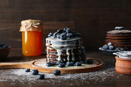 Concept of sweet food, tasty chocolate pancakes, a Food & Drink Photo by AtlasStudio PRO