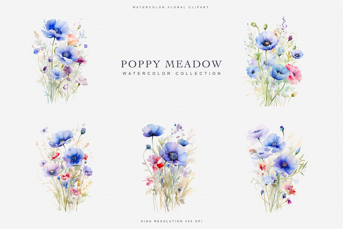 Watercolor Purple Poppy Clipart Set, a Decorative Illustration by Patishop Art (Photo 3 of 4)