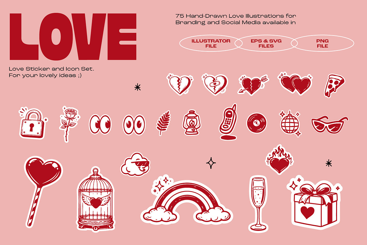 Love Icon & Sticker Set – Hand-Drawn, an Outline Icon by dicreate (Photo 4 of 13)