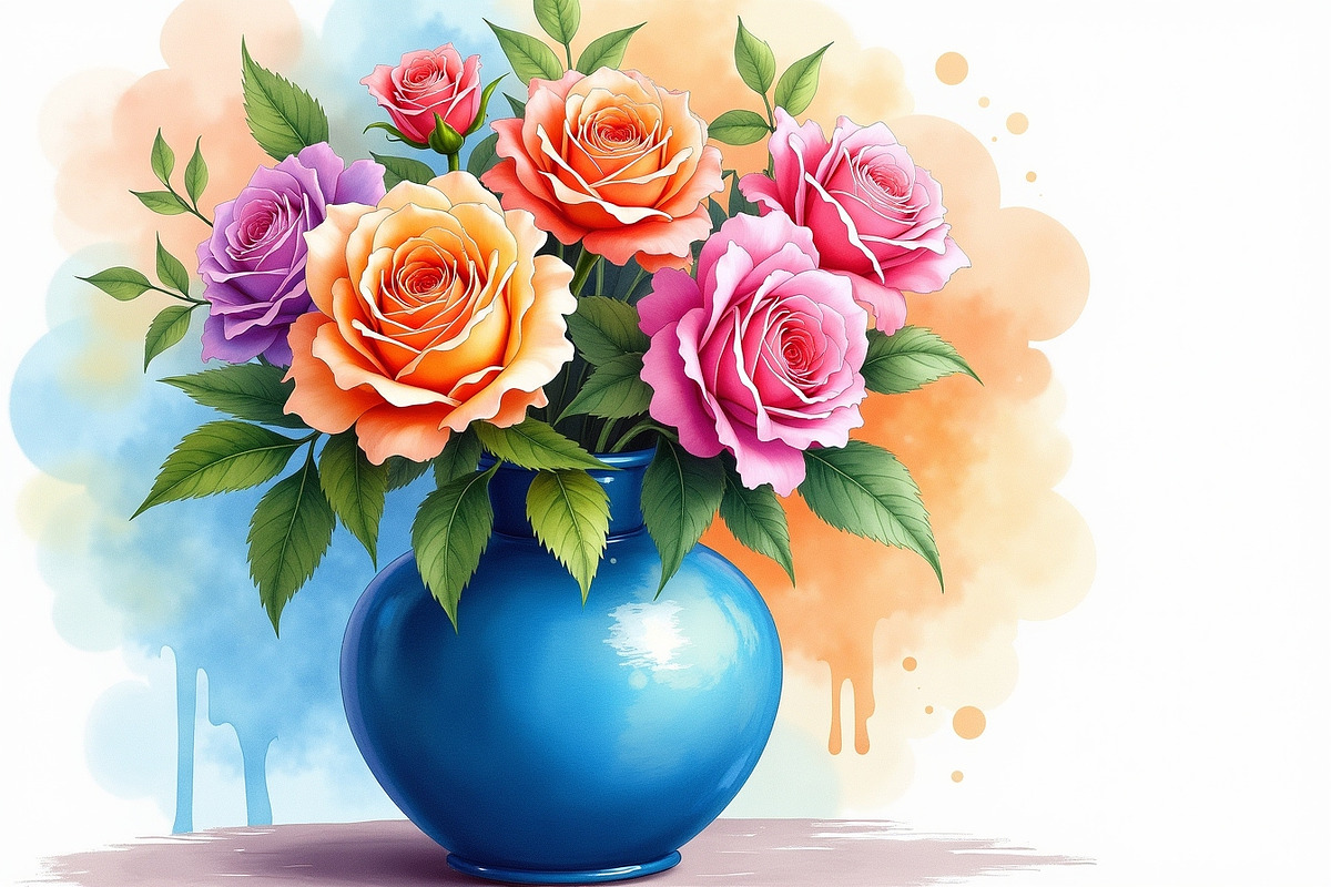Charming watercolor flower vase, an Illustration by Amazin_art (Photo 3 of 7)