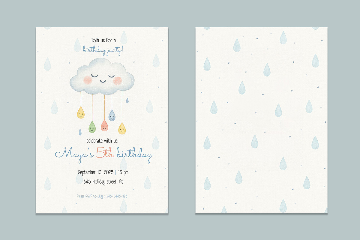 Cute Cloud Birthday Invitation preview 2