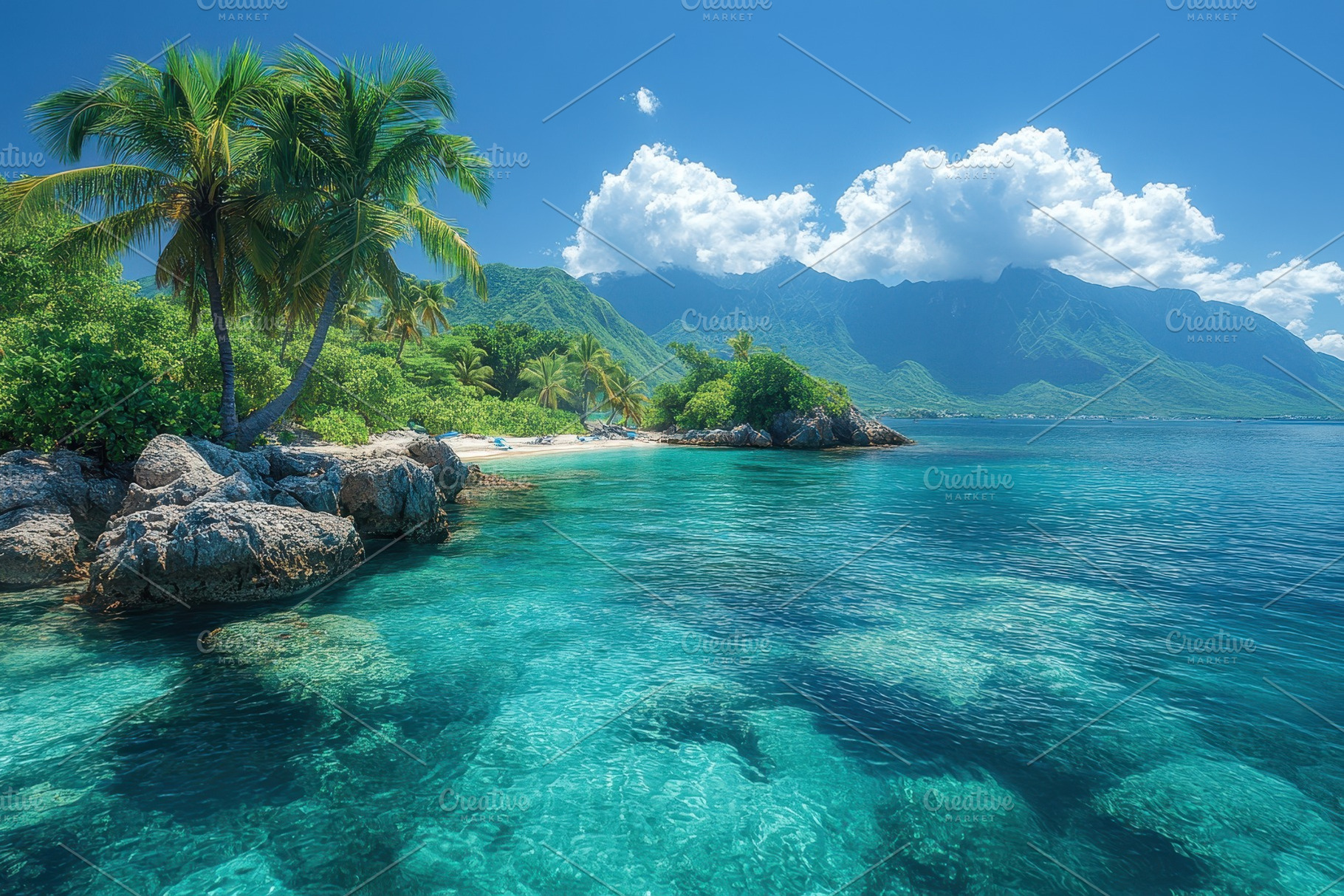 Tropical paradise with clear water a, a Photo by Tanuart