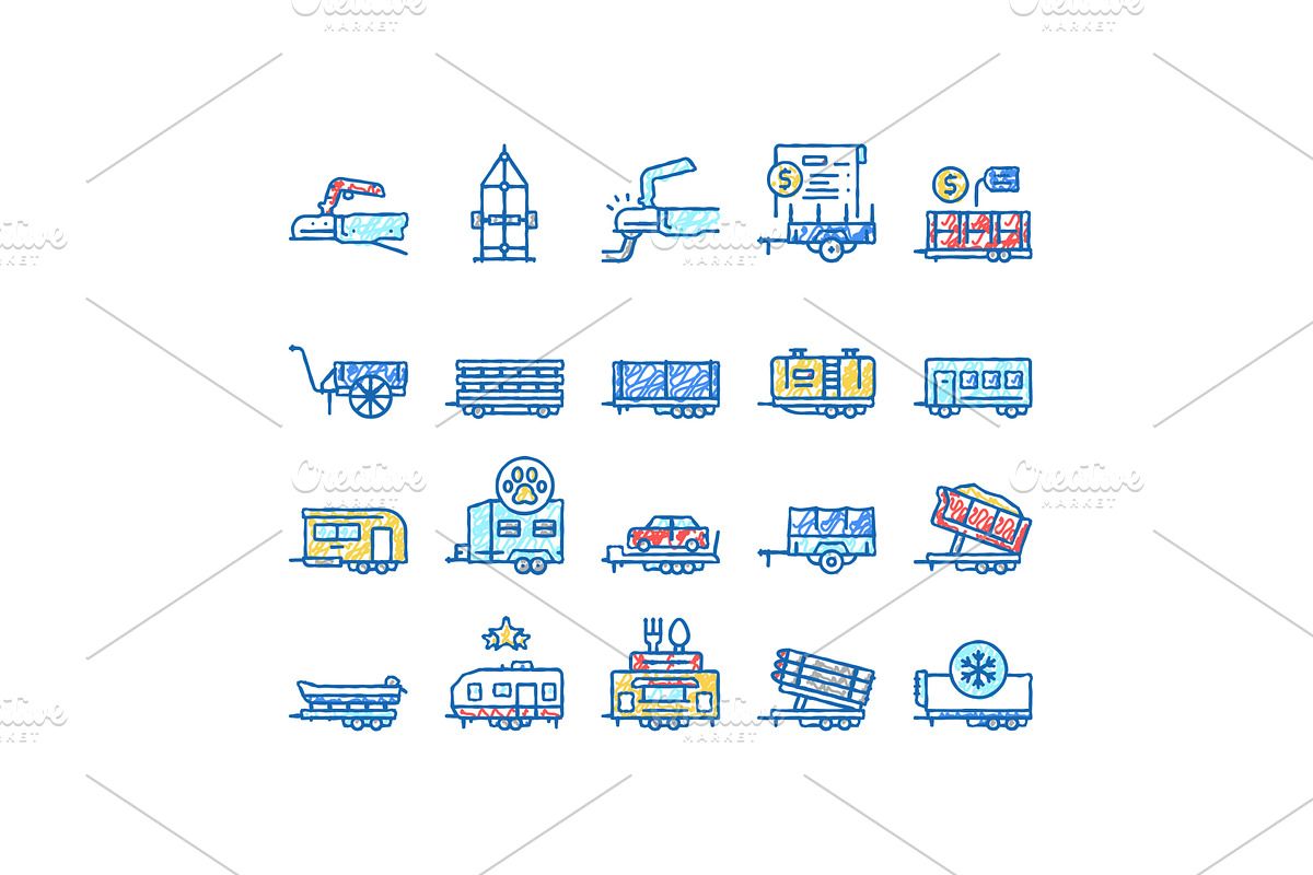 Trailer Transport set Icons hand, an Object Illustration by pikepicture