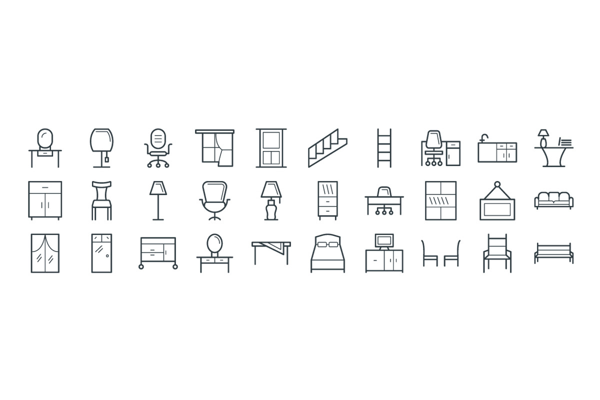 100 Furniture Vector Icons, an Outline Icon by Vectors Market (Photo 3 of 3)