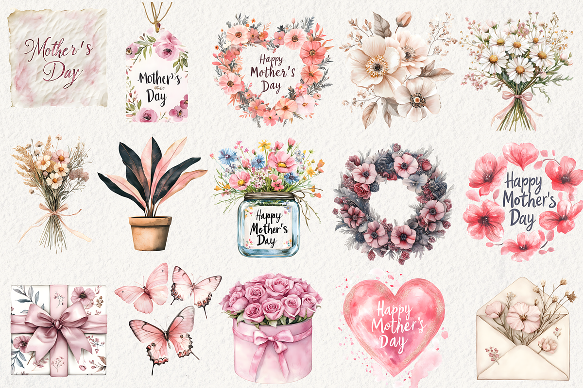 Blush Pink  Mother's Day Clipart, an Illustration by NadiaTheronArt (Photo 2 of 4)