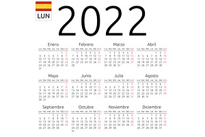 Calendar 2022, Spanish, Monday