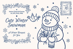 50 Hand-Drawn Winter Snowman Clipart