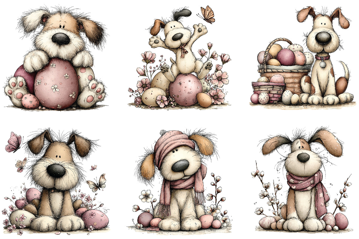 Whimsical Easter Dogs Clipart, an Illustration by CraftArtStudio (Photo 4 of 5)