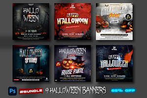 Bundle: 9 Halloween Banners (PSD), a Social Media Template by PixelsDesign