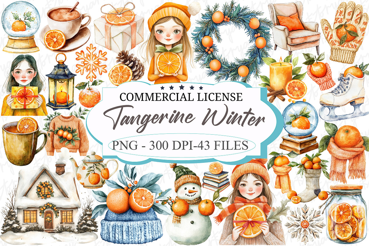 Cozy Tangerine Winter Clipart, an Illustration by designcity5 (Photo 1 of 5)