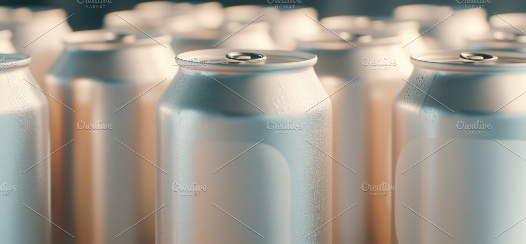 Close-up of multiple silver beer cans with blank surface as mock, a Photo by Dvoevnore photos