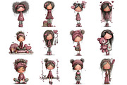 WHIMSICAL VALENTINE GIRL CLIPART, an Illustration by DreamArtGraphic (Thumbnail 2 of 4)
