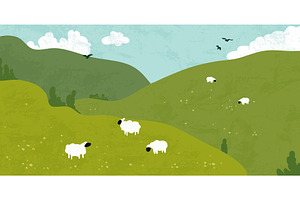 Green grass hills, spring meadow, an Illustration by art PVP - market