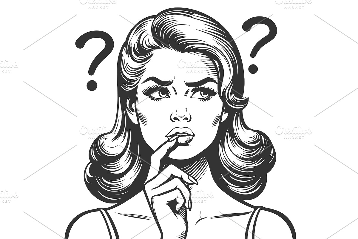 Confused Woman Question Mark vector, a Person Illustration by AlexArt