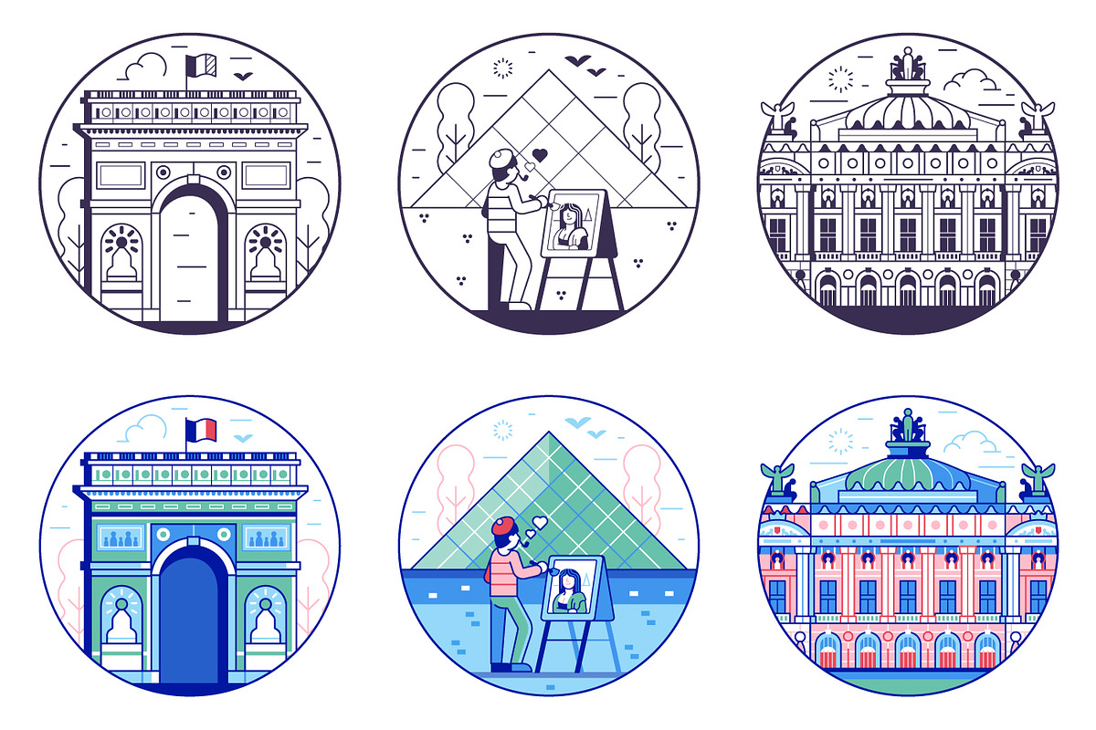 Paris Travel Icons and Patches, an Object Illustration by Alex Krugli (Photo 3 of 5)