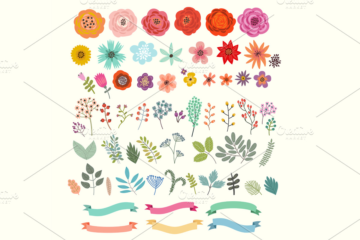 Flower set, a Decorative Illustration by Anna Guz's Store (Photo 4 of 5)