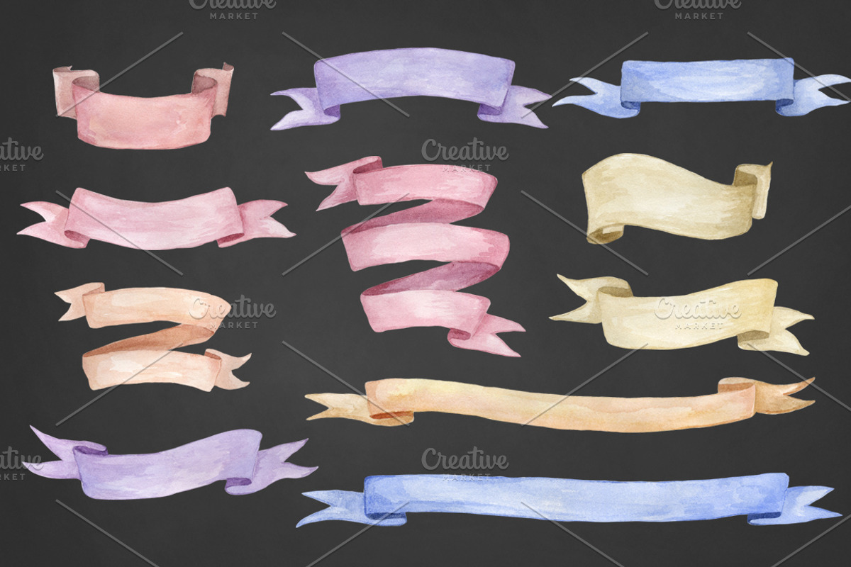 Watercolor ribbons set, a Decorative Illustration by NataliVA (Photo 3 of 5)