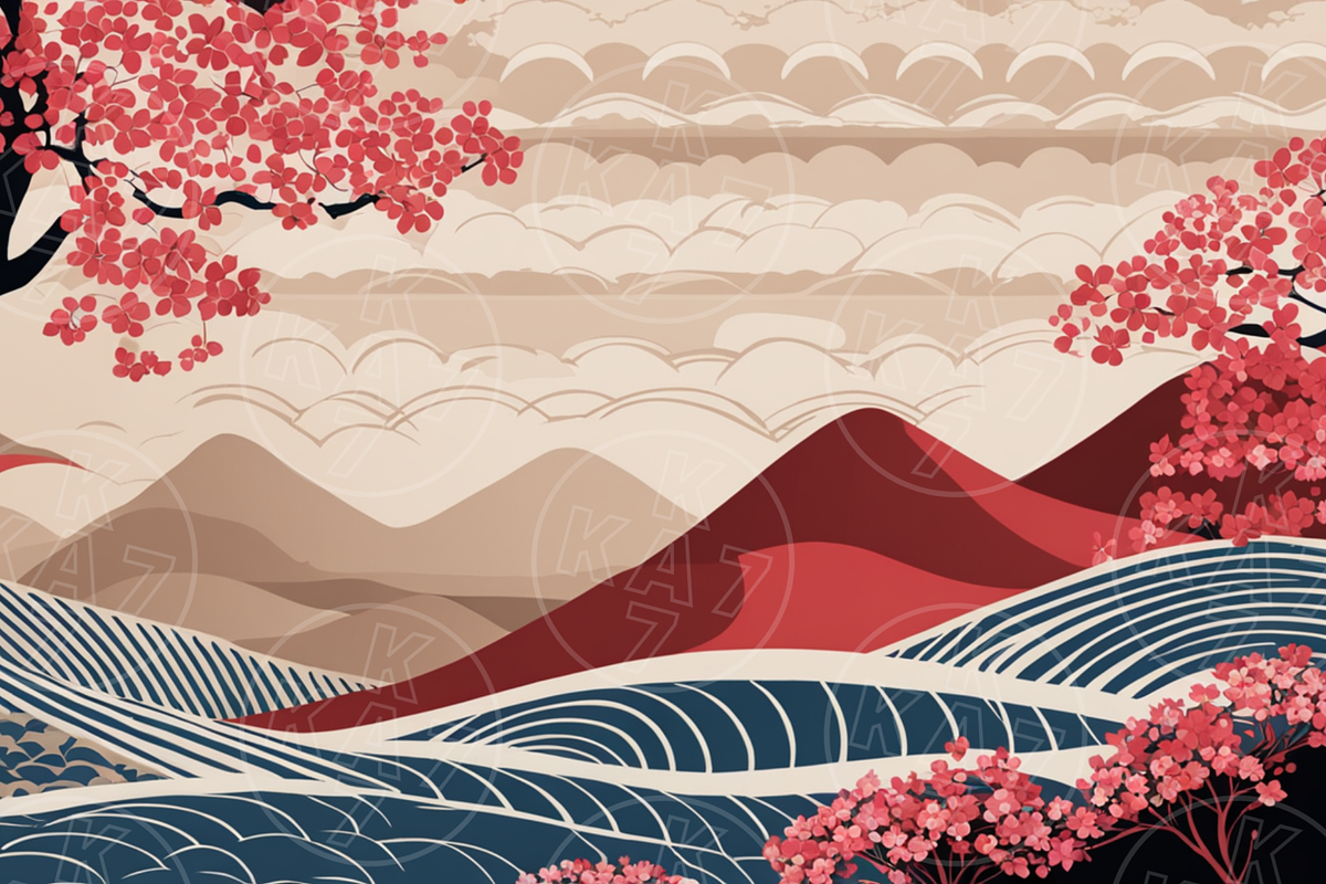 Japanese Cherry Blossom Wave Pattern, a Pattern Graphic by KA7-Designs (Photo 2 of 11)