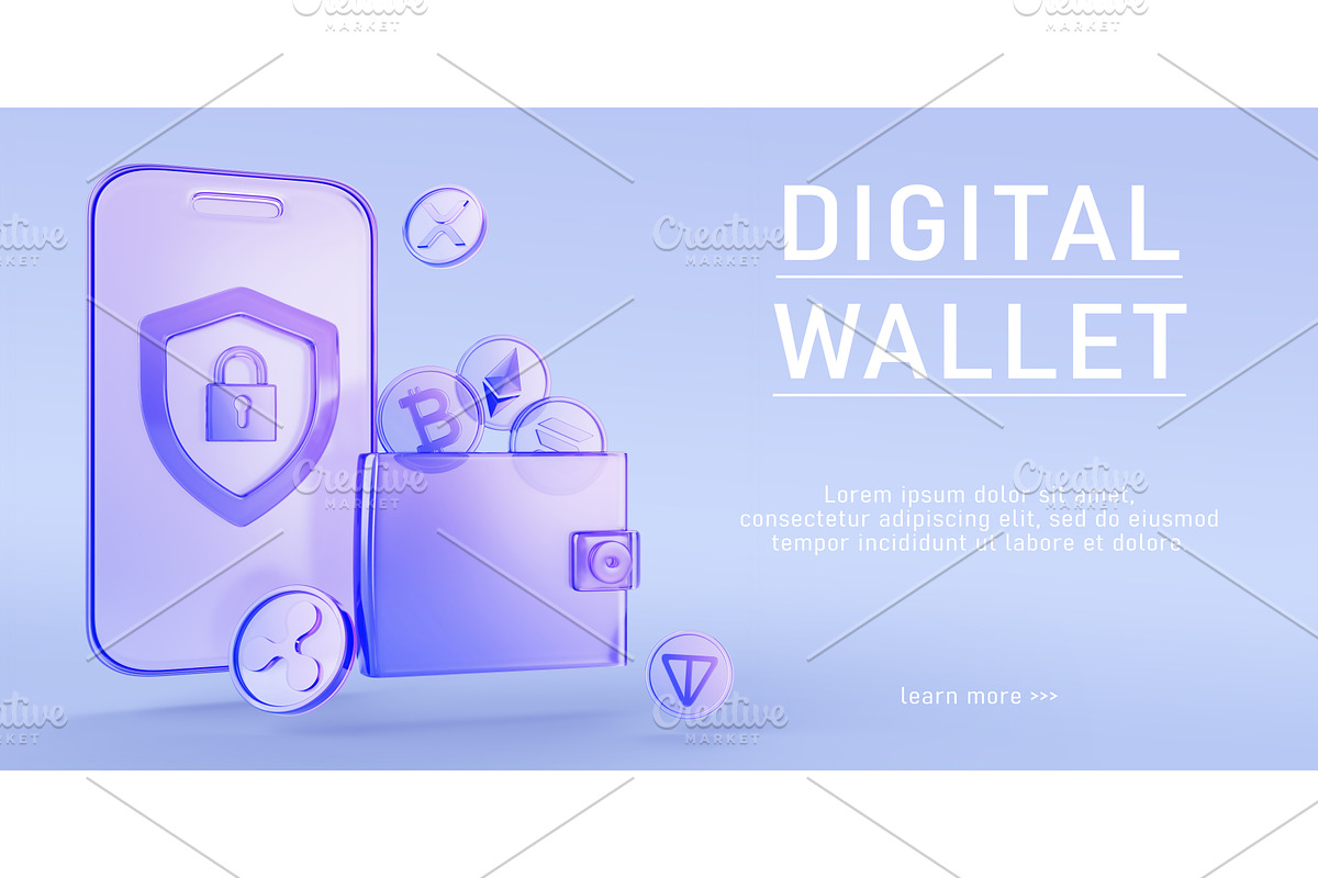 Crypto wallet 3d banner with purple, a Finance Illustration by Marozhkastudio