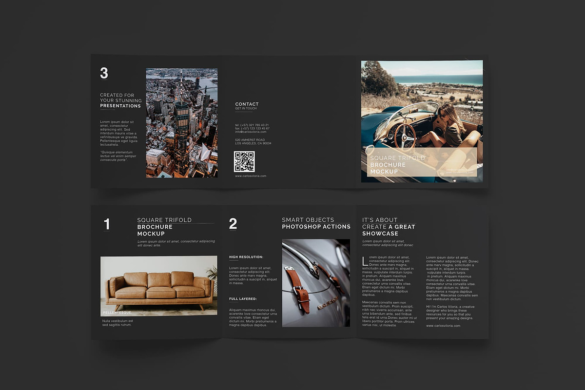 Square Trifold Brochure Mockups, a Print Template by Mockups by Carlos Viloria (Photo 12 of 23)