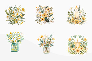 Watercolor Daisy Clipart PNG Files