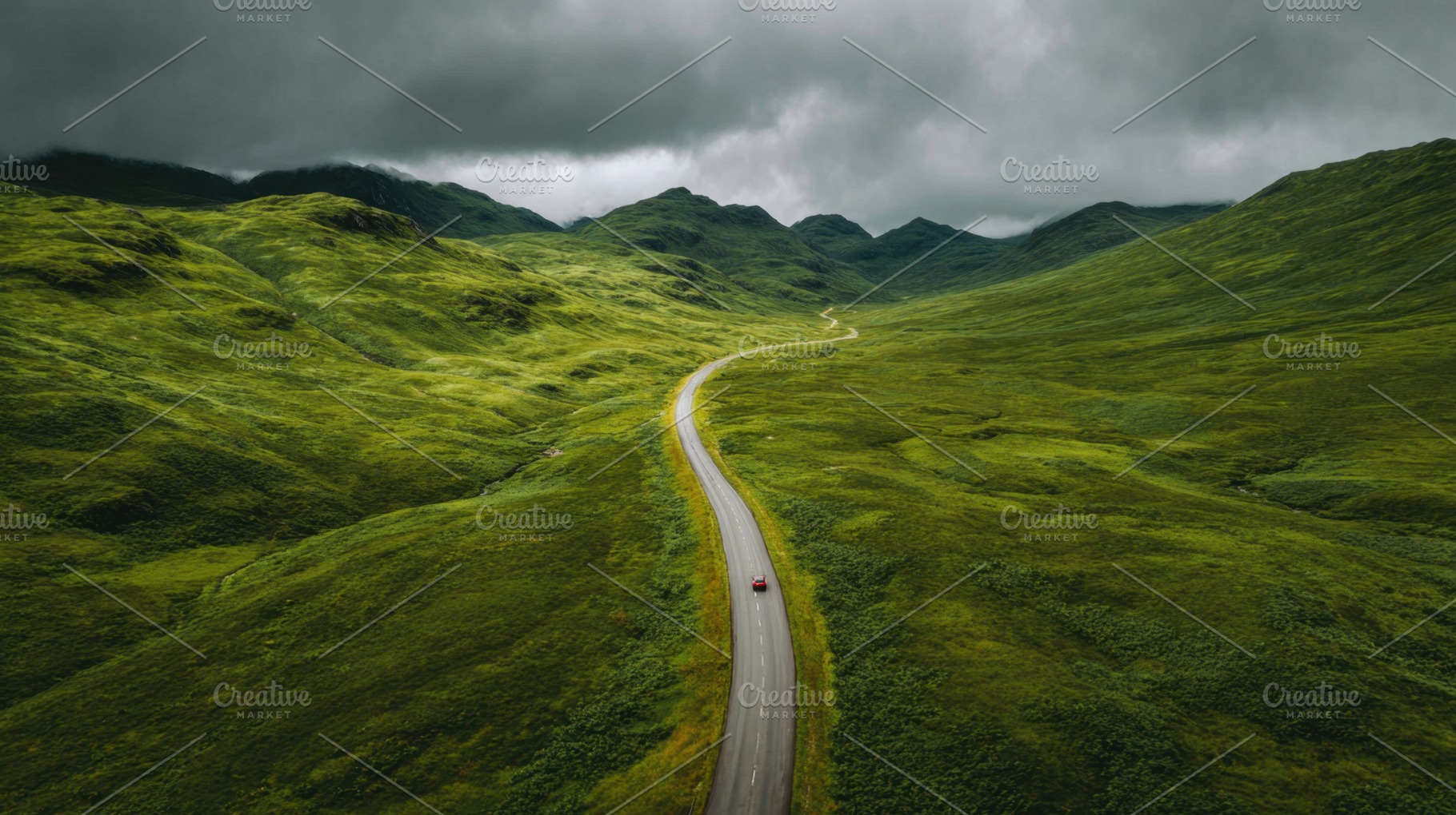Curved road through green hills, a Photo by Beautiful things