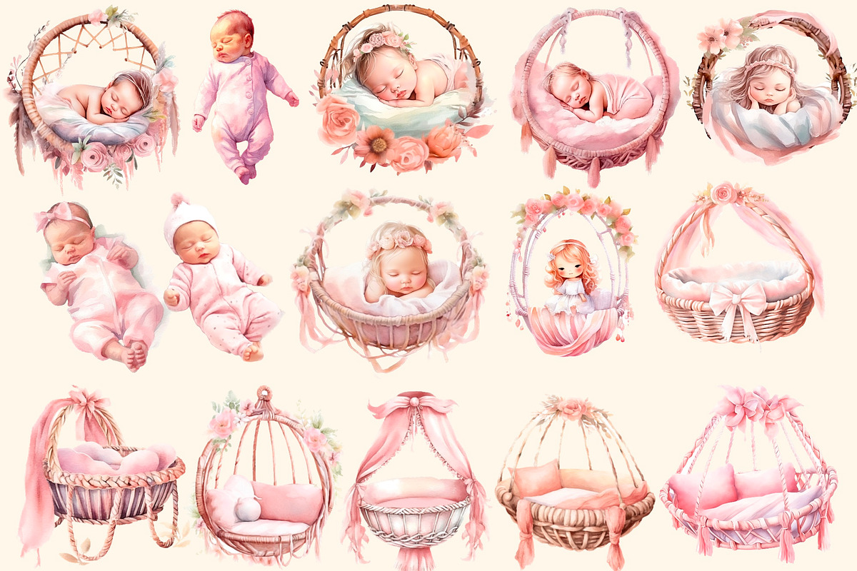 Rosy world, Boho Baby girl 133 PNG, a Decorative Illustration by Hello My Print (Photo 7 of 10)