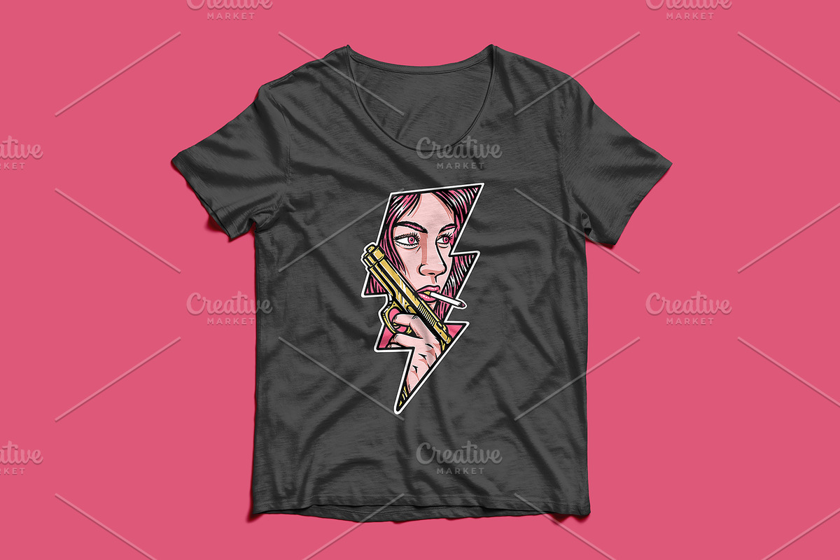woman holding gun lightning shape, an Illustration by gunaonedesign (Photo 3 of 4)