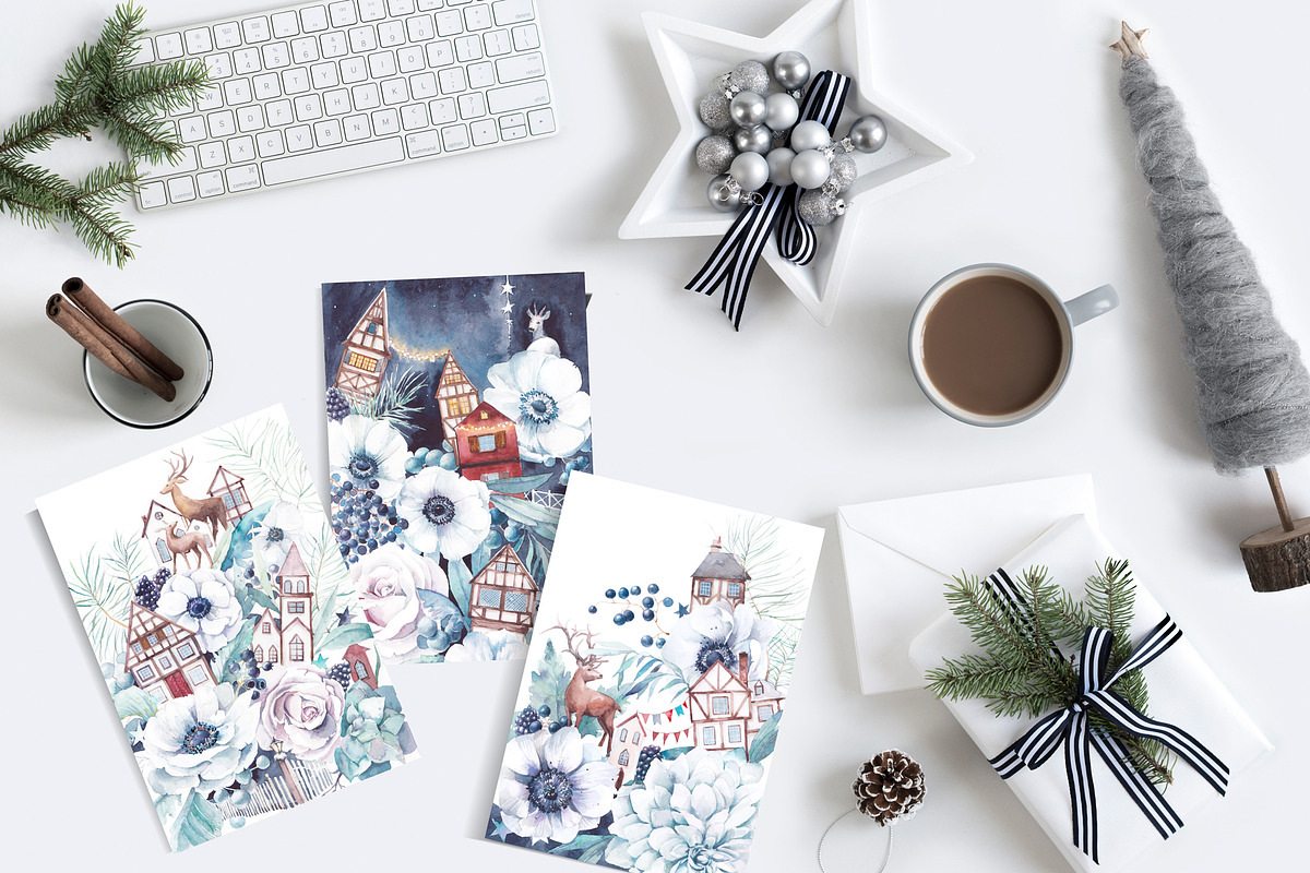 Deer Town. Christmas floral card set, an Animal Illustration by Eisfrei (Photo 4 of 7)