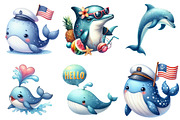 Cute Whale and Dolphin Clipart, an Illustration by Pixels.Craft (Thumbnail 4 of 9)