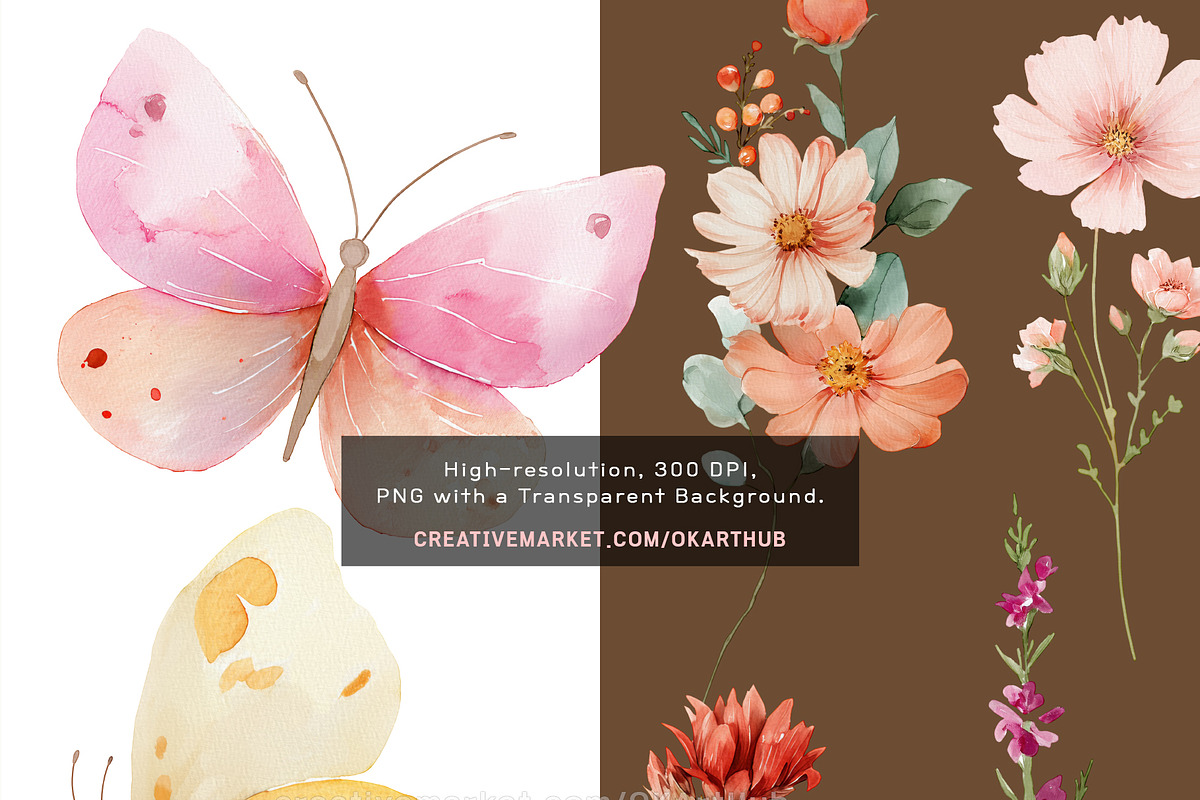Watercolor Fairy Garden Clipart Set, a Decorative Illustration by OKArtHub (Photo 9 of 11)