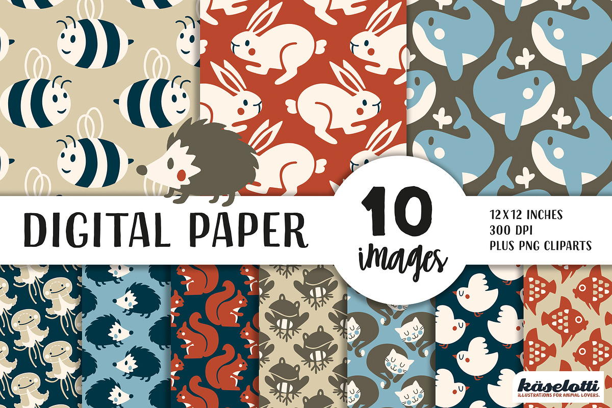 AnimalMinis Winter Paper and Clipart, a Pattern Graphic by kaeselotti (Photo 1 of 7)